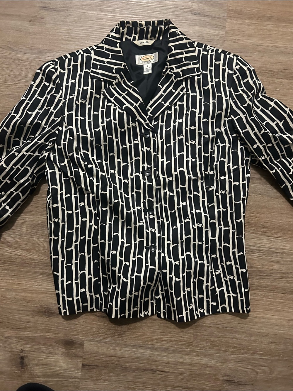 Talbots Black and Cream Patterned Silk Blouse